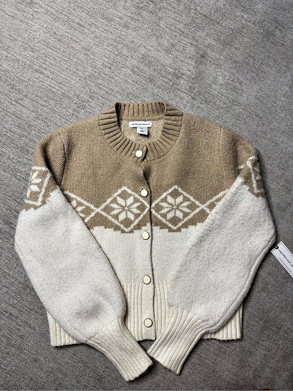 Cupcakes and Cashmere Fair Isle Shimmer Knit Cardigan Sweater Small NWT